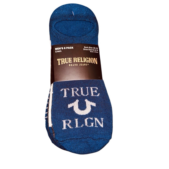 Men's True Religion no show socks 6pair Blue White So 8-12.5 - Picture 1 of 8